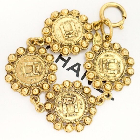 CHANEL Logos 31 Rue Cambon PARIS Coin Bracelet 7.5" Gold Tone Auth w/Box k1139 - Picture 14 of 16